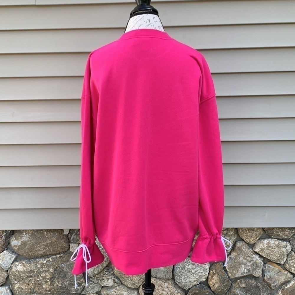 Nwot Adidas Bellista Oversized Sweatshirt W/ Tie Cuffs - Hot Pink - Picture 6 of 15